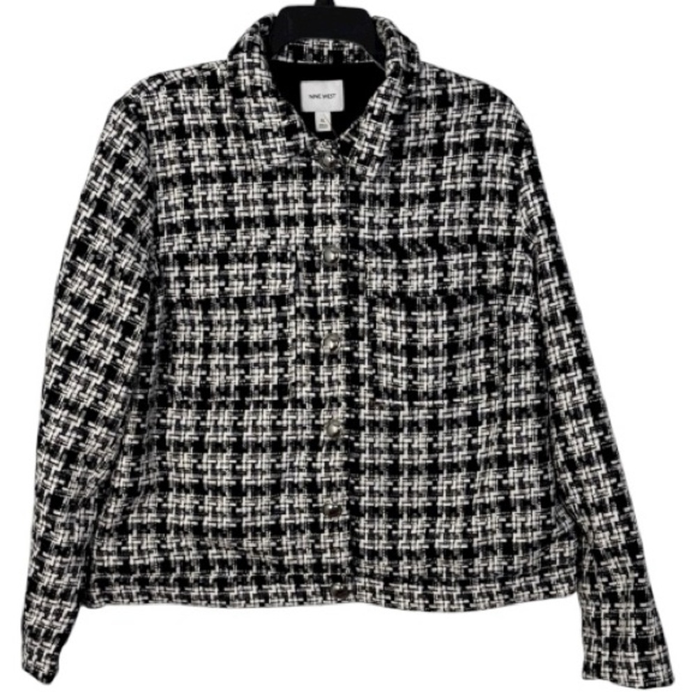 Nine West Jacket Black/White w/ Silver Thread Detail/Buttons Sz XL ‎ EUC